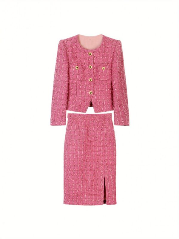 Sakura Pink Tweed Long Sleeve Plaid Jacket